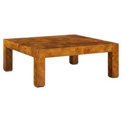 Table basse en bois de loupe « Hekman » de style Milo Baughman, inspirée du milieu du siècle