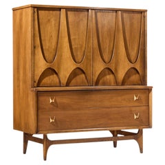 Broyhill Brasilia Mid Century Walnut and Brass Gentleman's Chest Highboy Dresser