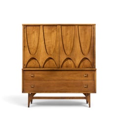 Broyhill Brasilia Mid Century Walnut and Brass Gentleman's Chest Highboy Dresser