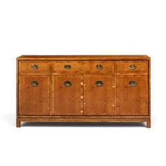 Hickory Manufacturing Mid Century Walnut and Brass Campaign Credenza