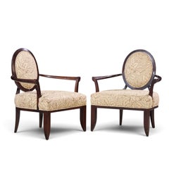 Barbara Barry for Baker Furniture Mahogany Oval X Back Lounge Chairs - Pair