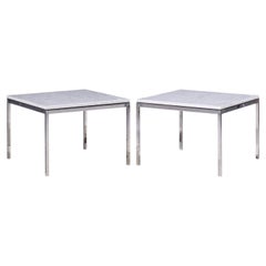 Florence Knoll Mid Century Chrome and Marble Top Side Tables - Pair