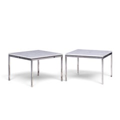 Florence Knoll Mid Century Chrome and Marble Top Side Tables - Pair