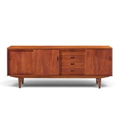 Arne Vodder Style Mid Century Danish Teak Sliding Door Credenza