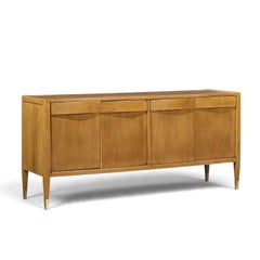American of Martinsville Mid Century Walnut and Cane Credenza with Hutch