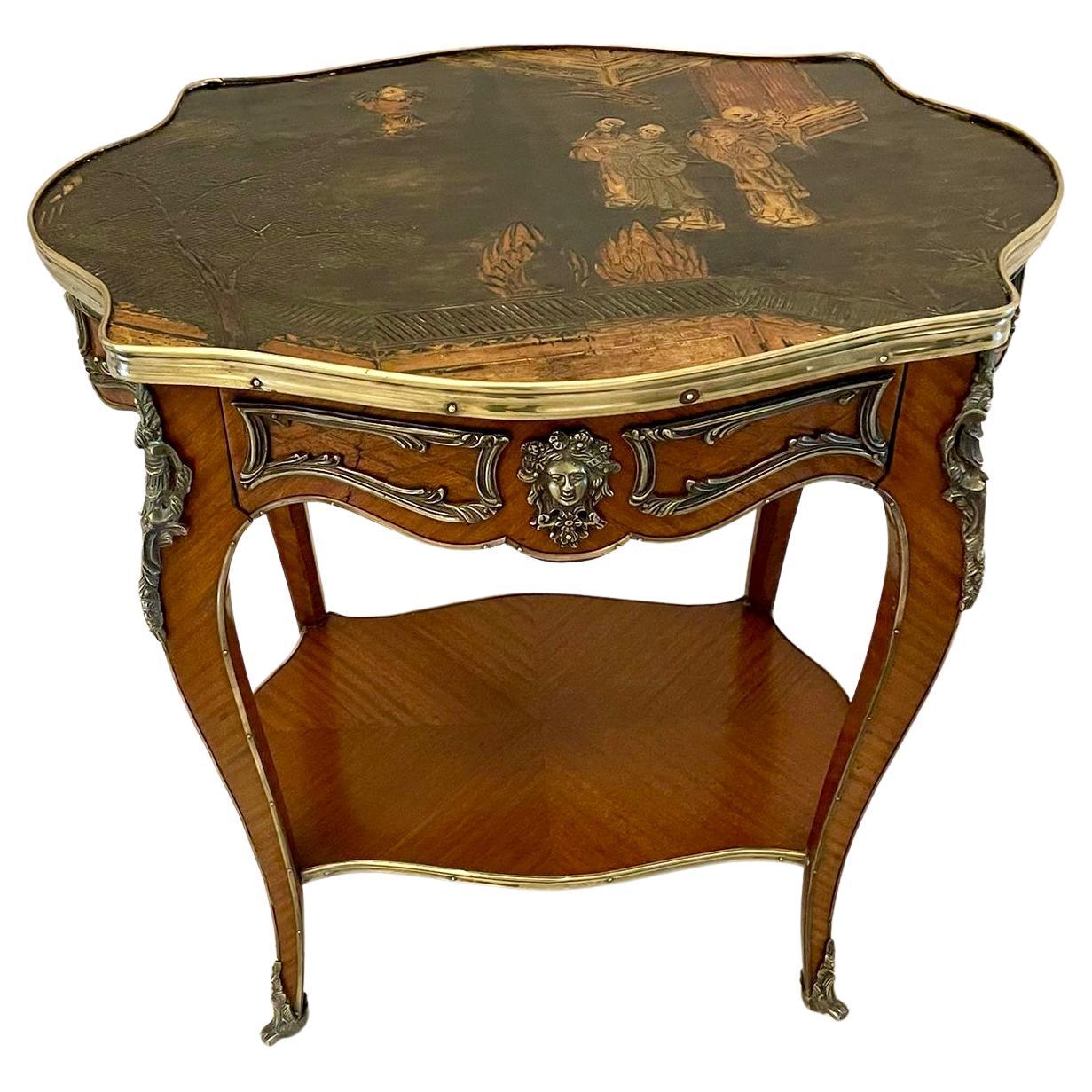 Table centrale française d'antiquités exceptionnelle en bois de violette et ornementation de bronze doré, autoportante