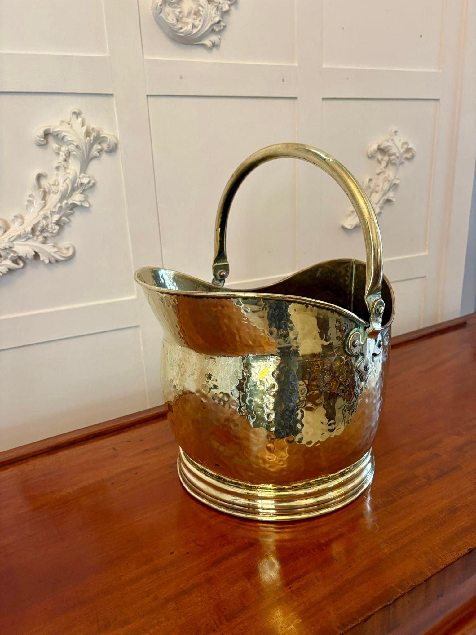 English Antique Edwardian Quality Brass Helmet Shaped Coal Shuttle For Sale