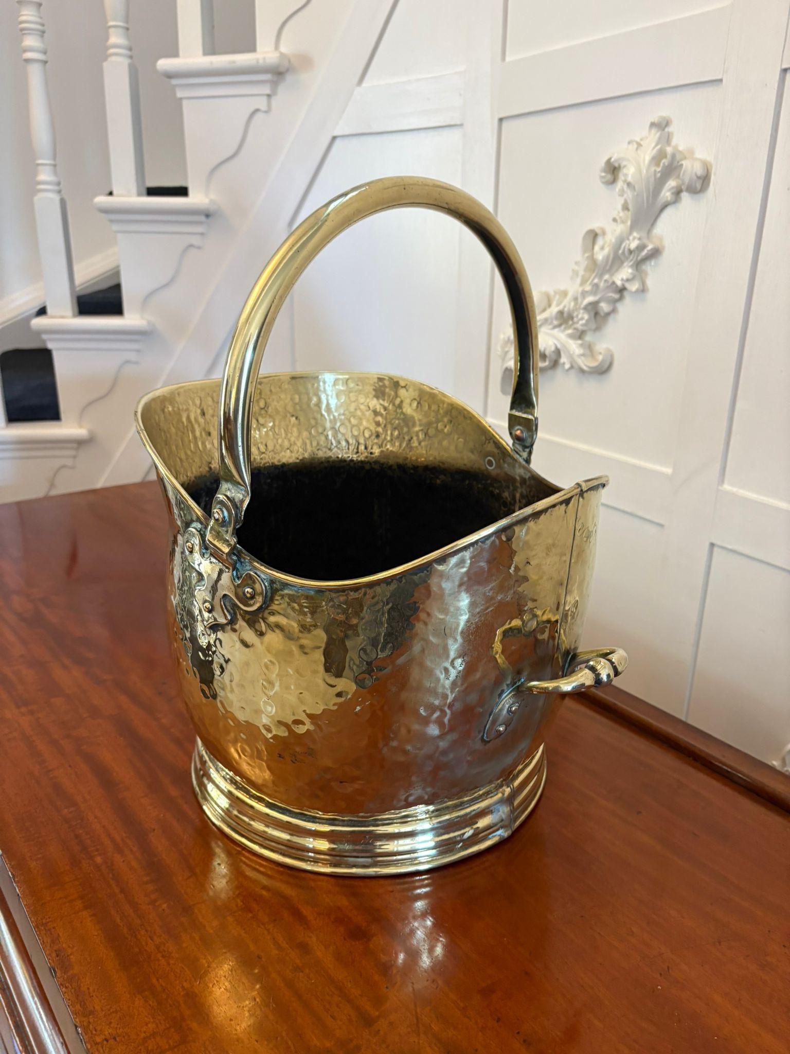 20th Century Antique Edwardian Quality Brass Helmet Shaped Coal Shuttle For Sale
