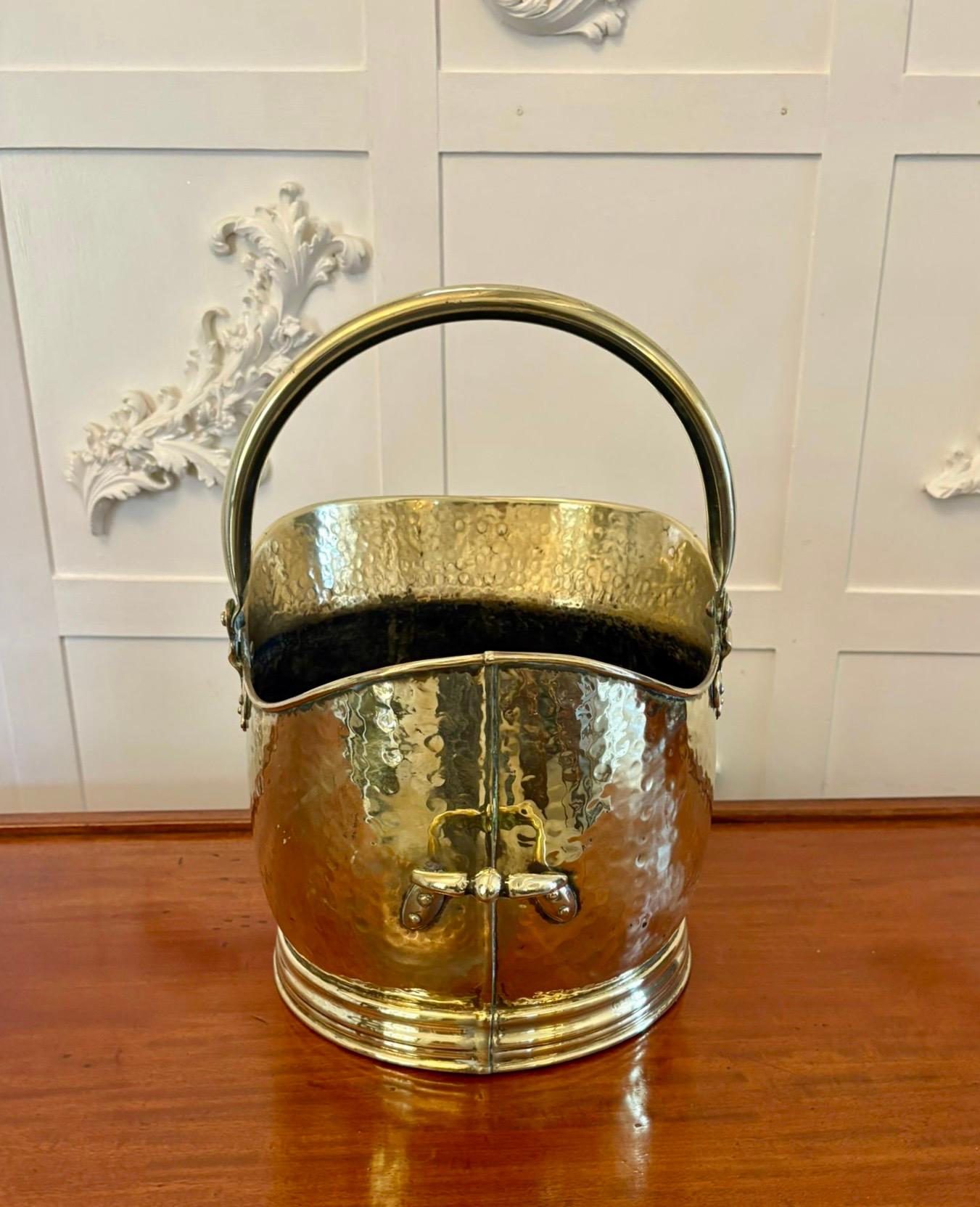 Antique Edwardian Quality Brass Helmet Shaped Coal Shuttle For Sale 2