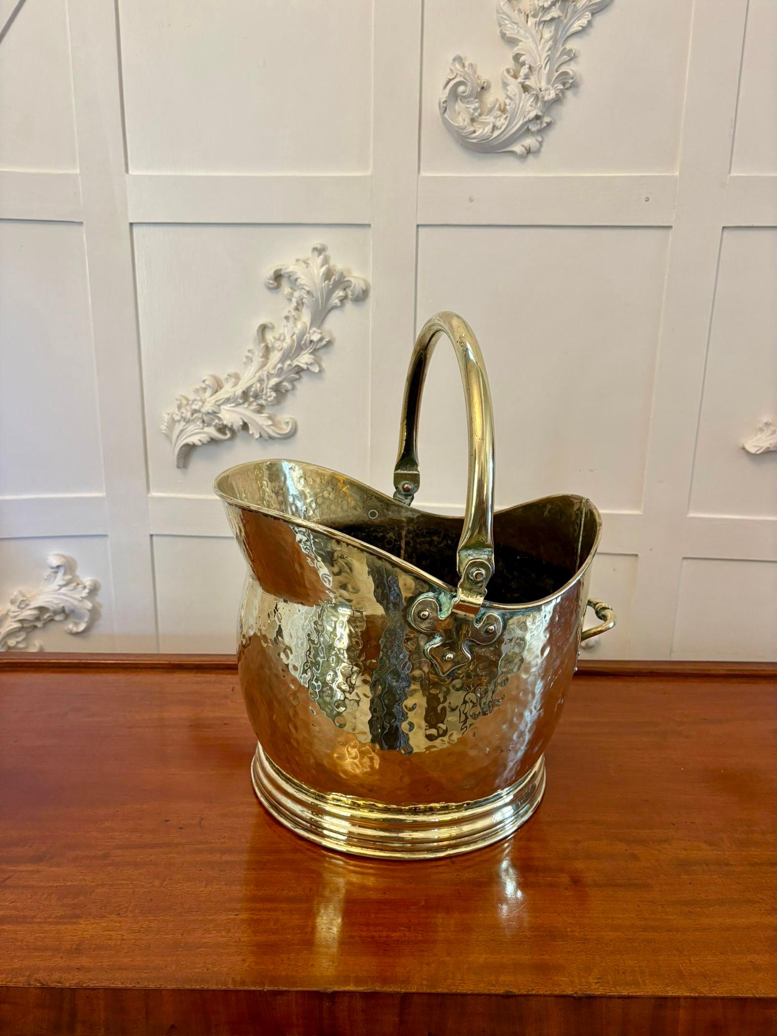 Antique Edwardian Quality Brass Helmet Shaped Coal Shuttle For Sale 1
