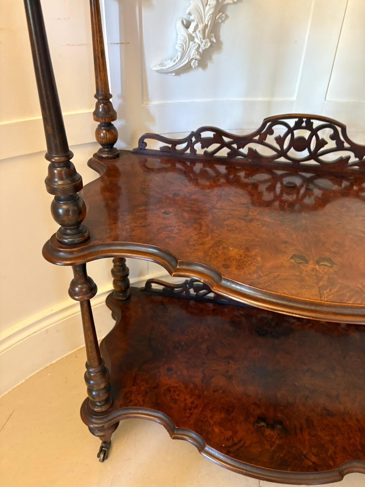 19th Century Unusual Pair of Antique Victorian Quality Burr Walnut Whatnots For Sale