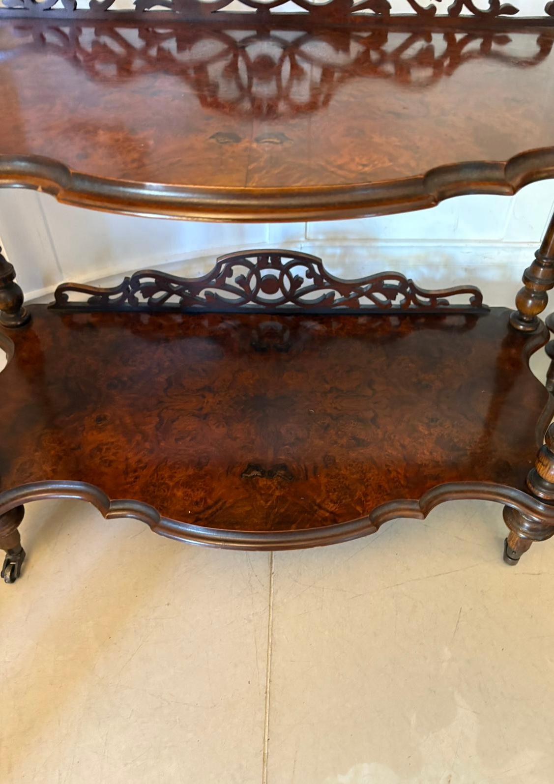 Unusual Pair of Antique Victorian Quality Burr Walnut Whatnots In Good Condition For Sale In Suffolk, GB