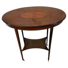 Antique Edwardian Oval Quality Mahogany Inlaid Lamp Table