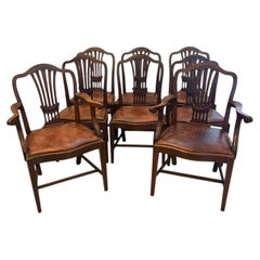 Antique Set of 8 Victorian Mahogany Shield Back Hepplewhite Style Dining Chairs