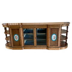Monumental Extra Large Antique Satinwood Marquetry Ormolu & Porcelain Credenza