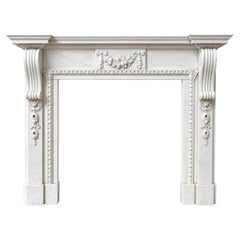 Fine Pair of Large Antique Edwardian Carved White Marble Fireplaces