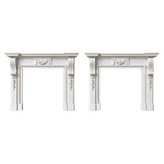 Fine Pair of Large Antique Edwardian Carved White Marble Fireplaces