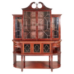 Antique Victorian Mahogany Astragal Glazed Breakfront Bookcase Display Cabinet