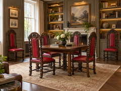 Antique Victorian Set of Six Carved Oak Barley Twist Dining Chairs