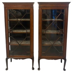 Pair of Antique Edwardian Mahogany Astragal Glazed Display Cabinets