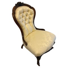 Antique Victorian Carved Walnut Spoon Back Slipper Chair