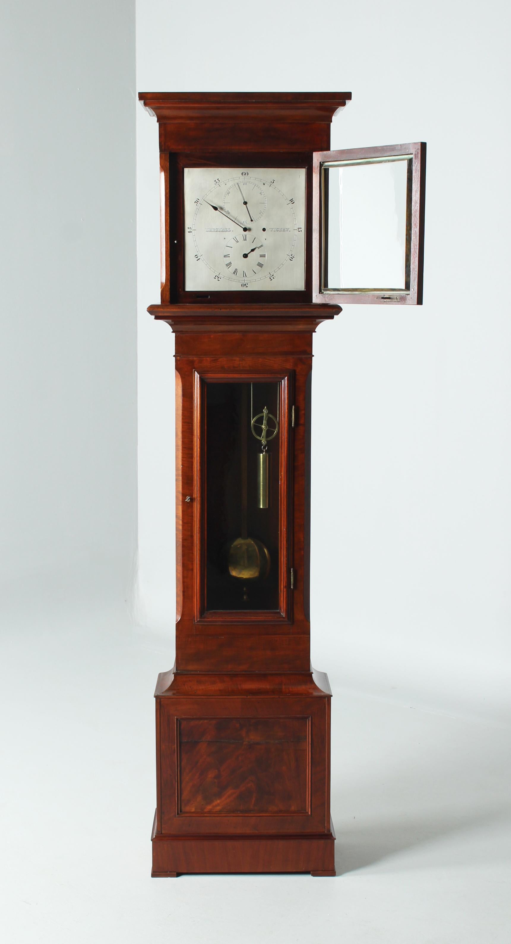 Antique precision regulator, grandfather clock with seconds pendulum

Scotland
Mahogany, brass
First half 19th century

Dimensions: H x W x D: 202 x 50 x 25 cm

Description:
Exceedingly decorative and extremely high quality finished seconds pendulum