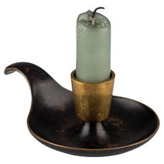 Vintage Modern Austrian Patinated Brass Chamber Candlestick Werkstätte Hagenauer
