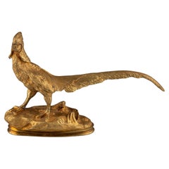 Scultura di uccello in bronzo dorato Ormolu francese del XIX secolo Fagiano