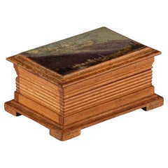 Caja europea vintage de madera pintada a mano de color marrón para baratijas de joyería