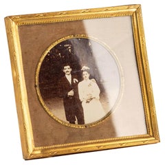 Antique Neoclassical Brass Glass Gold Circular Photograph Photo Picture Frame