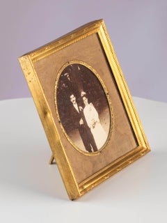 Antique Neoclassical Brass Glass Gold Circular Photograph Photo Picture Frame