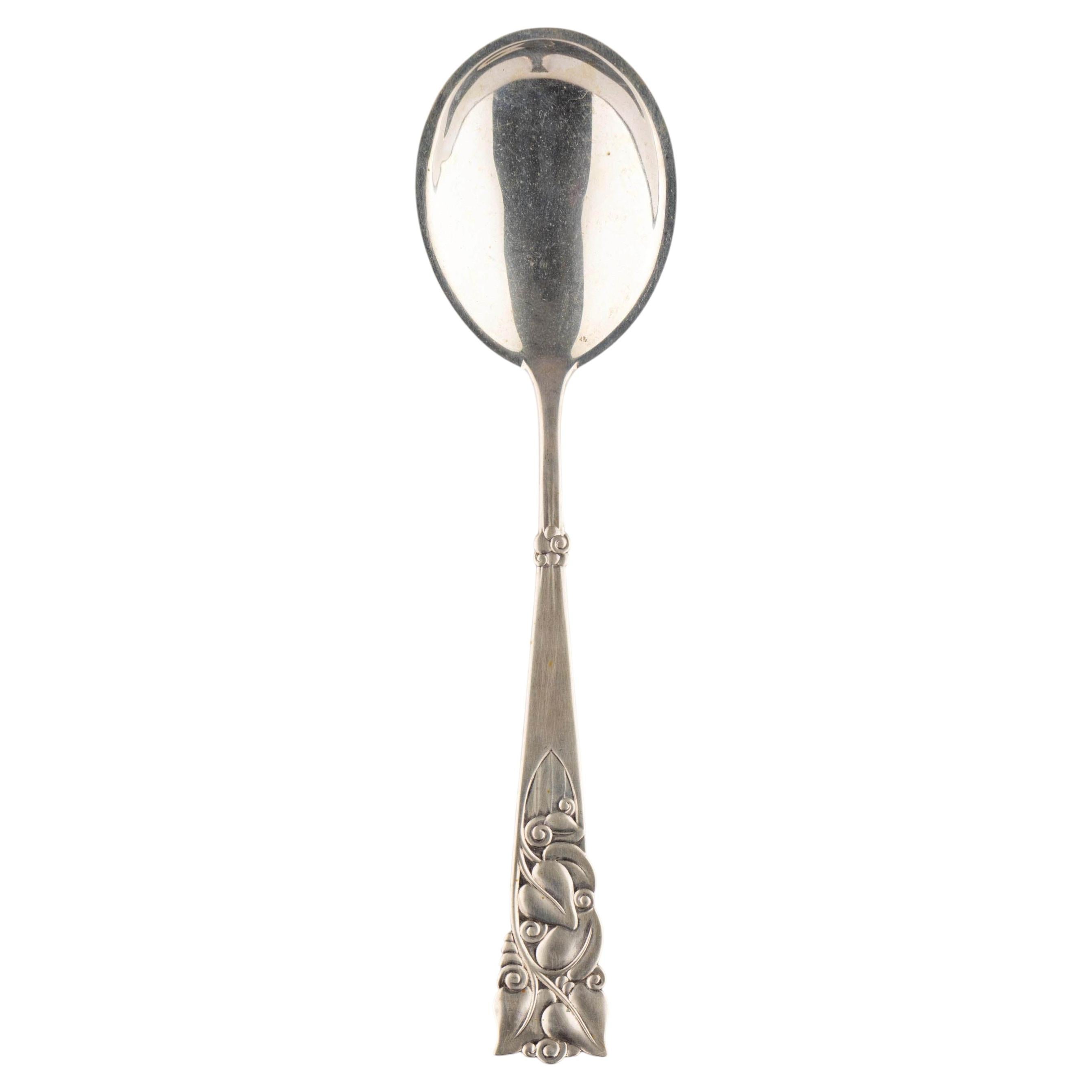 Cucchiaio da portata d'epoca in argento in stile Art Nouveau, Copenaghen, Danimarca, Christian F. Heise