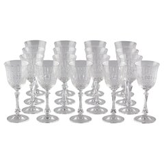 Set of 24 French Crystal Wine Glasses with an Elaborately Cut Decoration, 1960s