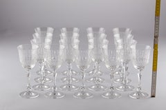 Set of 24 French Crystal Wine Glasses with an Elaborately Cut Decoration, 1960s