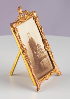 Antique Art Nouveau Iris Flower Gilt Bronze Ormolu Gold Photo Picture Frame
