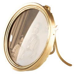Antique Belle Époque Circular Gilt Brass Textile Glass Photo Photograph Frame