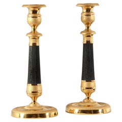 Pair of 19th Century French Gilt and Patinated Empire Candlesticks