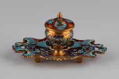 Late 19th Century French Cloisonné Enamel Inkwell in Gilt Bronze