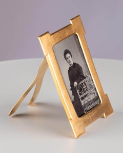 Antique Victorian Pressed Brass Gold Gilt Geometric Easel Photo Picture Frame