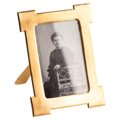 Antique Victorian Pressed Brass Gold Gilt Geometric Easel Photo Picture Frame
