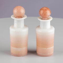 Vintage White Pink Opaline Glass Perfume Lidded Vanity Dressing Table Bottles