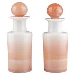 Vintage White Pink Opaline Glass Perfume Lidded Vanity Dressing Table Bottles