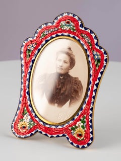 Antique Italian Micromosaic Glass Millefiori Flower Red Photo Picture Frame
