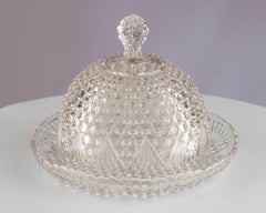 Vintage Belgian Clear Pressed Glass Plate Tray Dome Cover Verreries de Scailmont