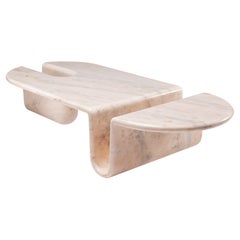 DOOQ Center Table Carved from Solid White Marble Bonnie and Clyde