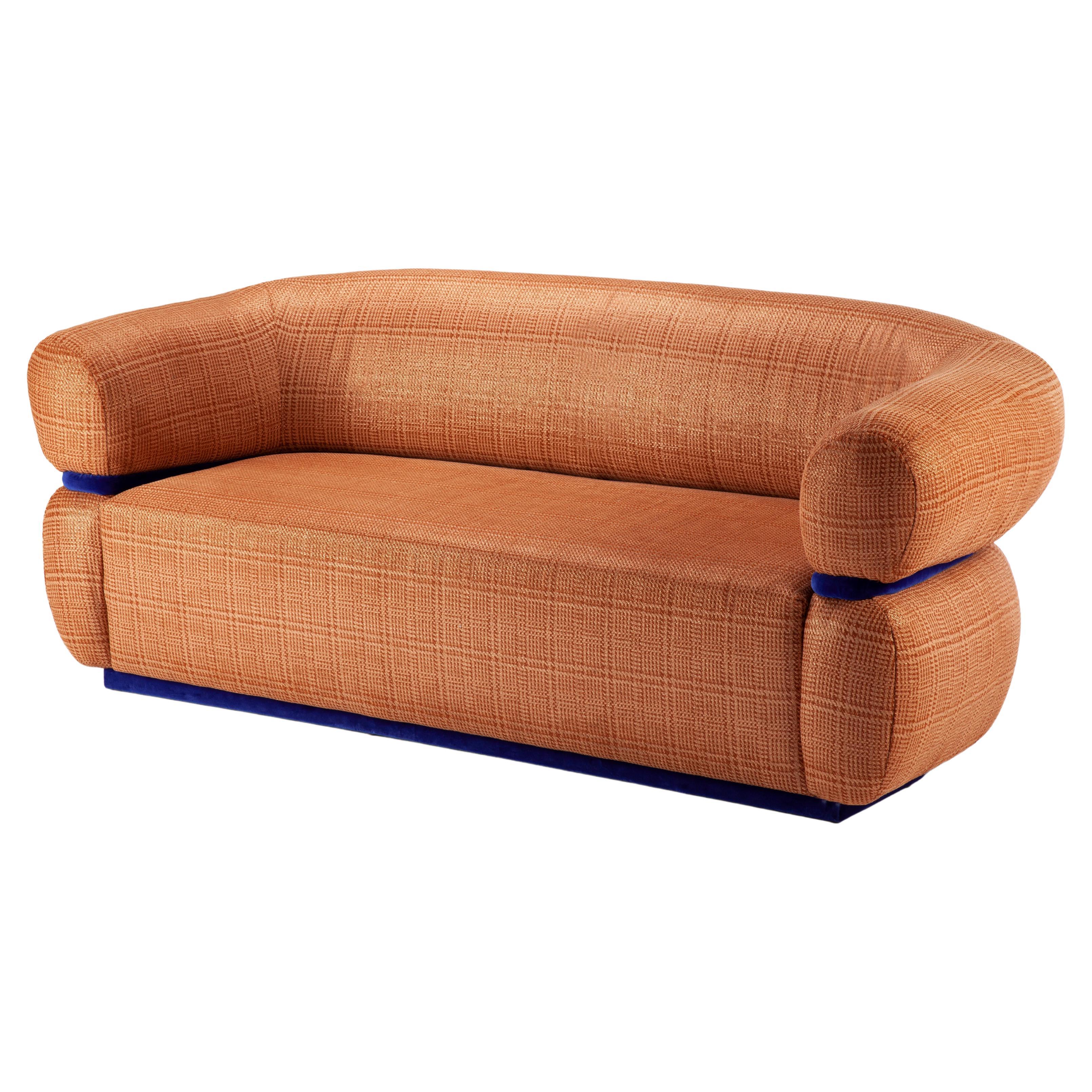 Mid-Century Modern Malibu Sofa Weaved Copper Orange Texture