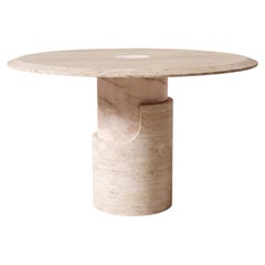 Mesa de comedor Dooq de Travertino y Mármol Rosa Estremoz Braque, D=120 cm