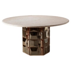 Table à manger ronde Milano 120 cm, en noir, marbre et carreaux de terre cuite, par DOOQ