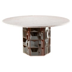 Table à manger ronde Milano 120 cm, en noir, marbre et carreaux de terre cuite, par DOOQ
