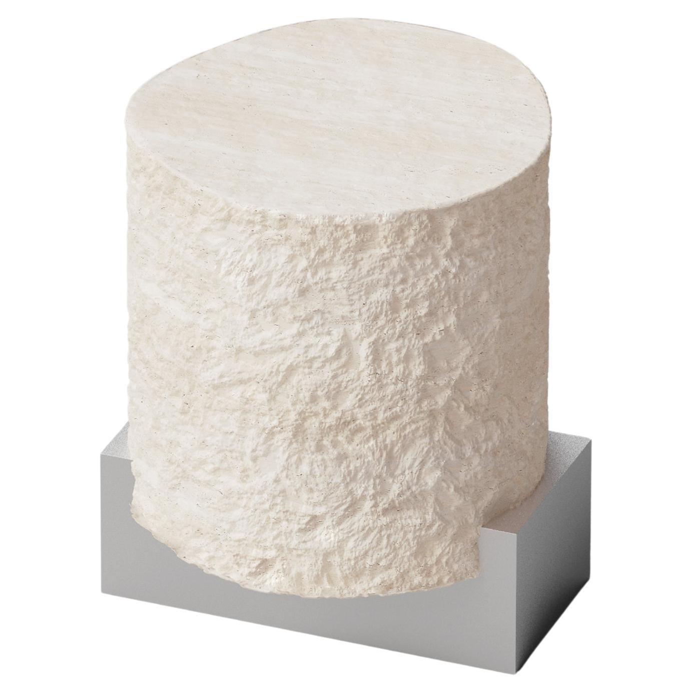 DOOQ! NEW! MODERN! On the Rocks Side Table in Travertine and Metal details For Sale